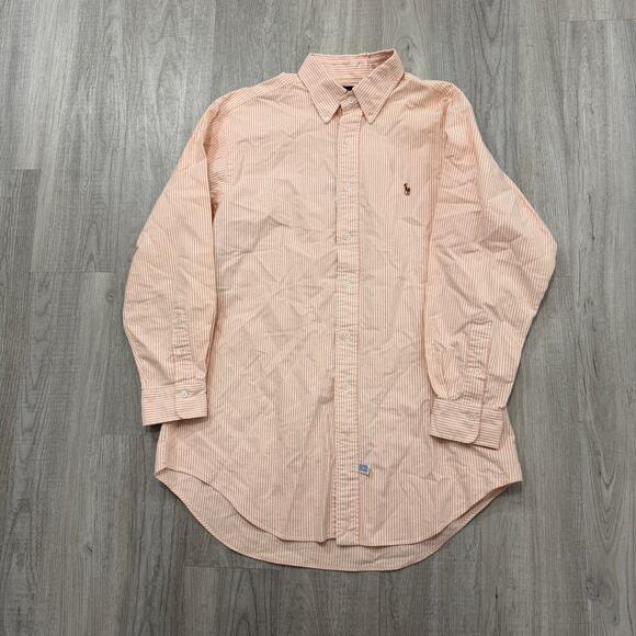 Polo Ralph Lauren Button Shirt Men's 16.5 - 32 Orange Striped Preppy Pony Cotton - Picture 2 of 7